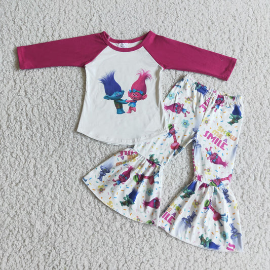 6 A9-28Cute smile long sleeve smile girls clothing set