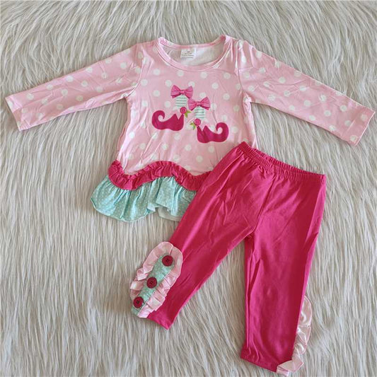6 A10-11Pink polka dots tunic match leggings Christmas outfits