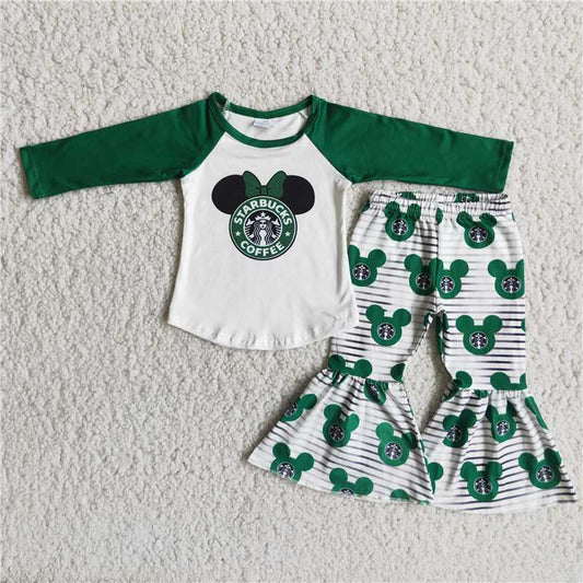 6 A1-29Green coffee long sleeve kids clothing girls