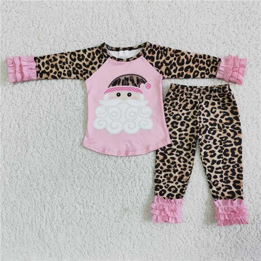6 A22-12 Cute Santa Claus pink leopard print suit