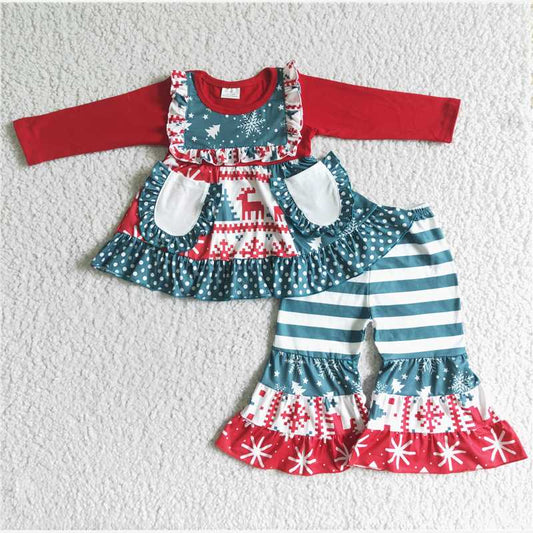 6 B9-36 Christmas patchwork red sleeves and white pockets suit