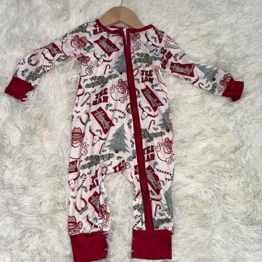 11.5 RST LR1278 Baby Infant Boys Christmas Western Cactus Santa Bamboo Zip Rompers