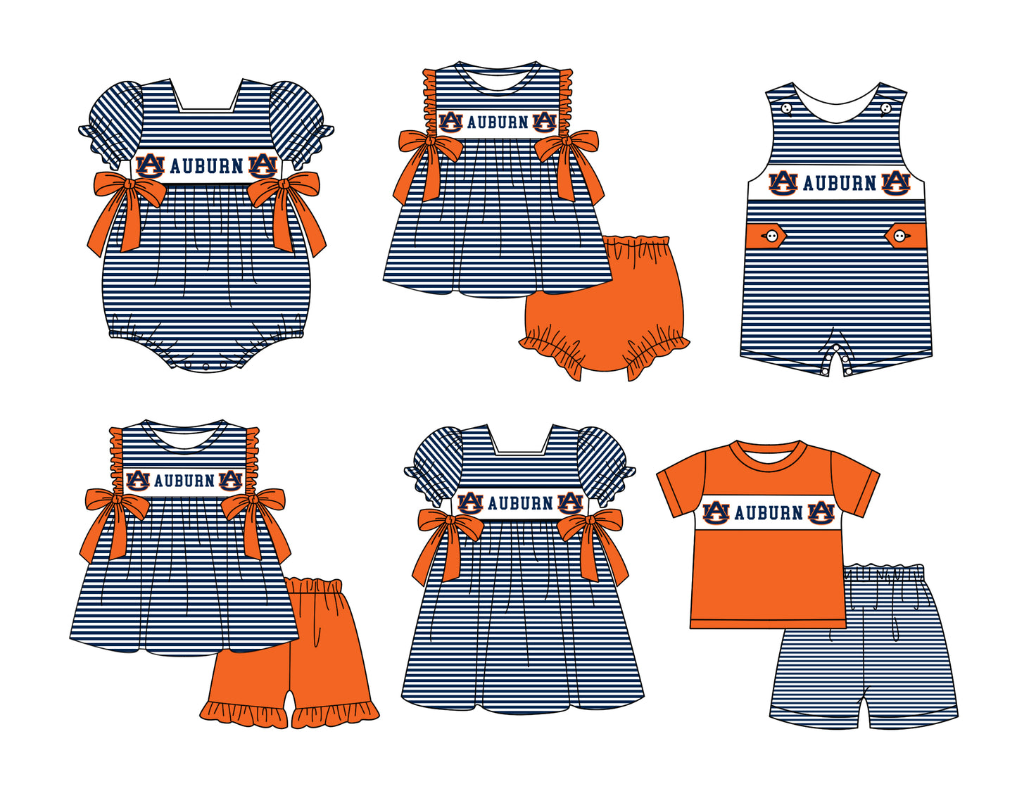 CUSTOM MOQ 5 Sibling Boys Baby Girls Azure Stripe Top Ruffles Shorts Clothes Set Knee Length Dress Rompers
