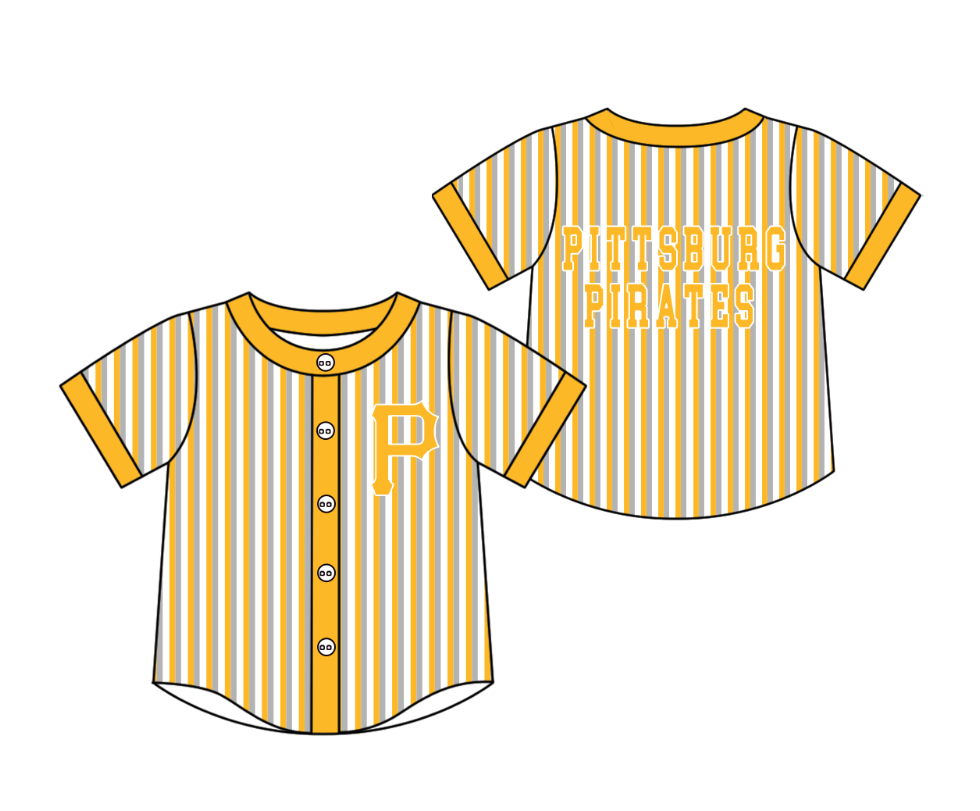 CUSTOM MOQ 5 Cute Kids Clothing Baby Kids Yellow Gray Stripe Short Sleeve Team T-shirts Top
