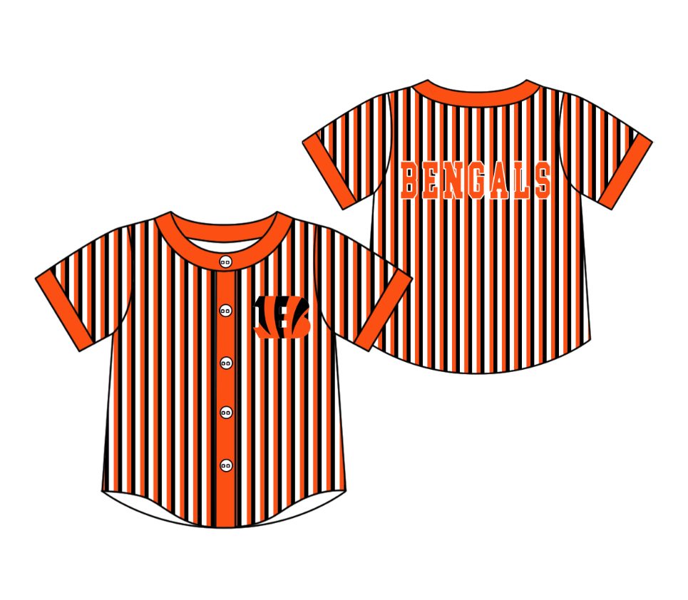 3.5 CUSTOM MOQ 5 Cute Kids Clothing Baby Kids Orange Black Stripe Short Sleeve Team T-shirts Top