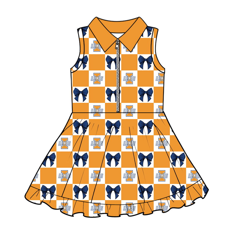 CUSTOM MOQ 5 Kids Clothing for Girls Baby Girls Orange Bow Yoga Active Shorts Team Knee Length Dresses