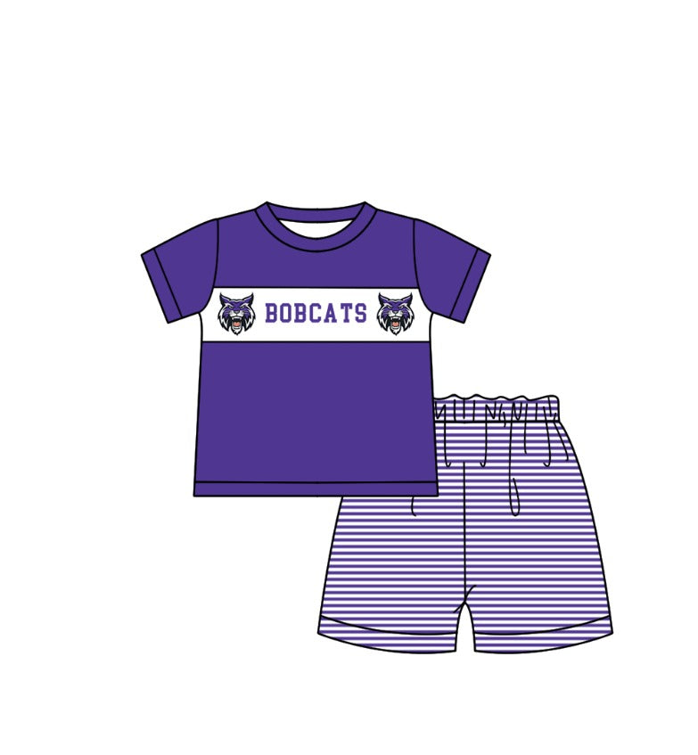 CUSTOM MOQ 5 Sibling Boys Baby Girls Purple Color Stripe Top Ruffles Shorts Clothes Set Knee Length Dress Rompers