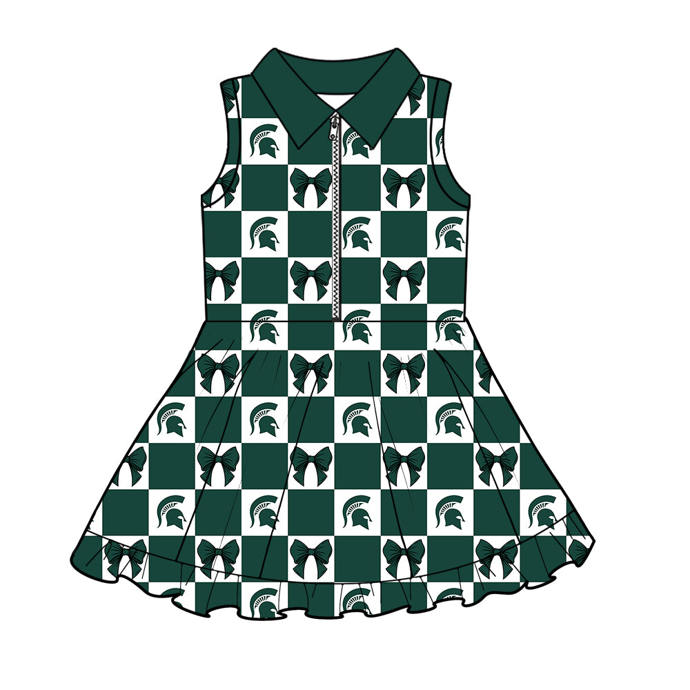 CUSTOM MOQ 5 Sibing Kids Clothing for Girls Baby Girls Green Bow Top Skirts Yoga Active Team Clothes Sets Knee Length Dress Shorts