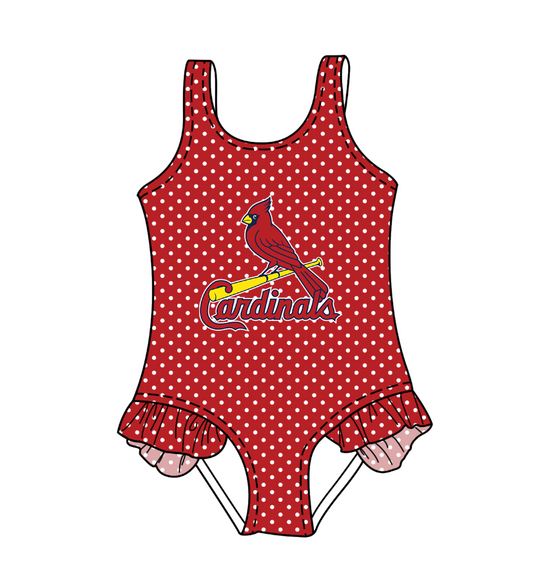 CUSTOM MOQ 5 Cute Comfortable Clothing For Kids Baby Girls Red Polka Dots Ruffle Team One Piece Swimsuits
