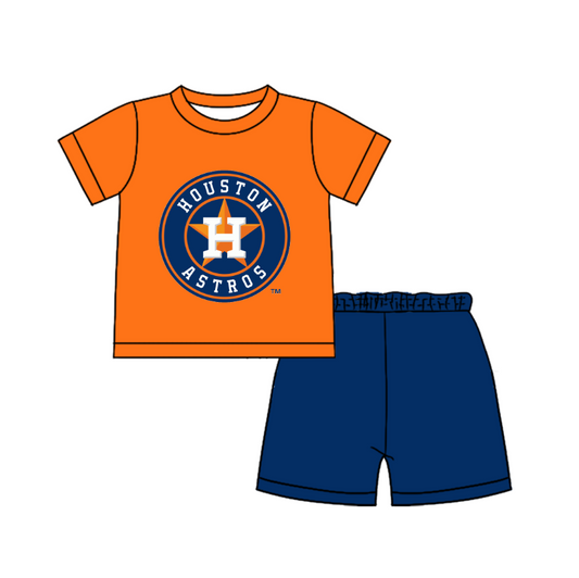 CUSTOM MOQ 5 Cute Comfortable Clothing For Boys Baby Boys Summer Orange H Top Shorts Clothes Sets
