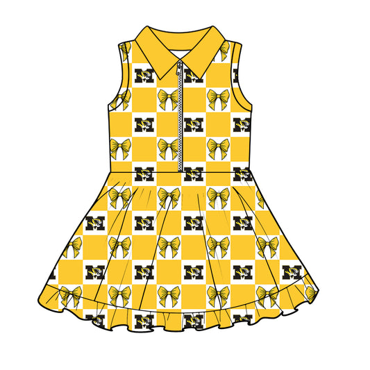 CUSTOM MOQ 5 Kids Clothing for Girls Baby Girls Yellow Bow Yoga Active Shorts Team Knee Length Dresses