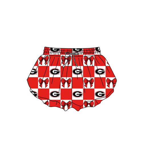 CUSTOM MOQ 5 Kids Clothing for Girls Baby Girls Bright Red Plaid Bottom Team Shorts
