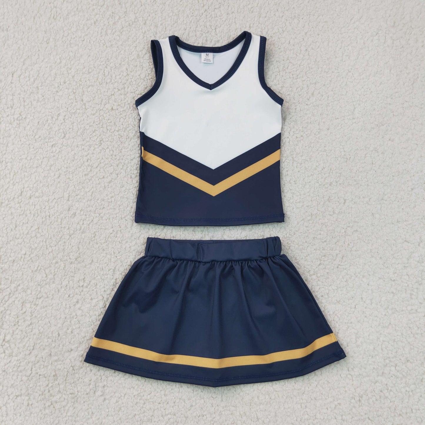 GSD4189 RTS NO MOQ （In stock）Sleeveless gold navy top skirt girls team cheer active set