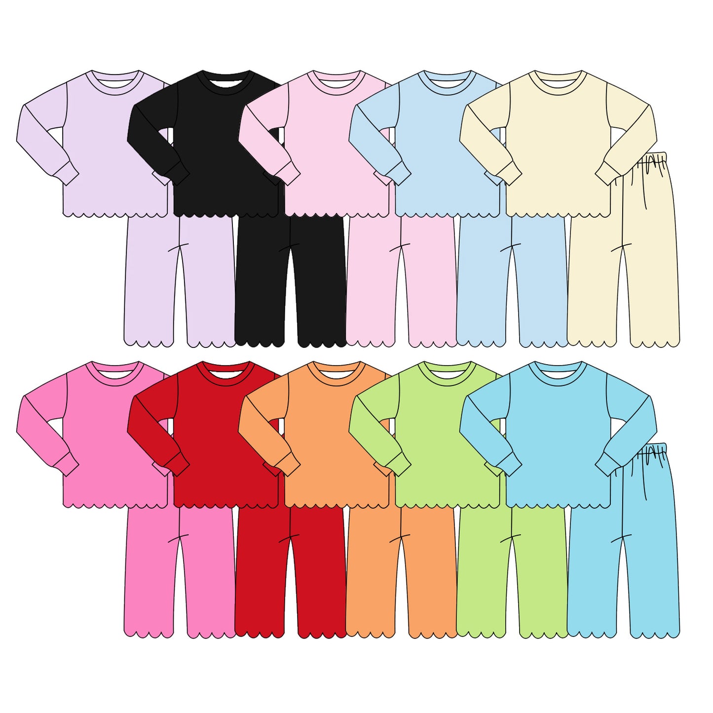 4.10 Pre order No Moq Baby Girls Long Sleeve Top Pants Scallop Pajamas Clothes Sets