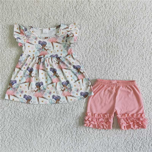 C0-13-3 Girls bunny flutter sleeve icing ruffle shorts suit
