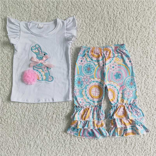 C7-4  Easter white bunny capris sets