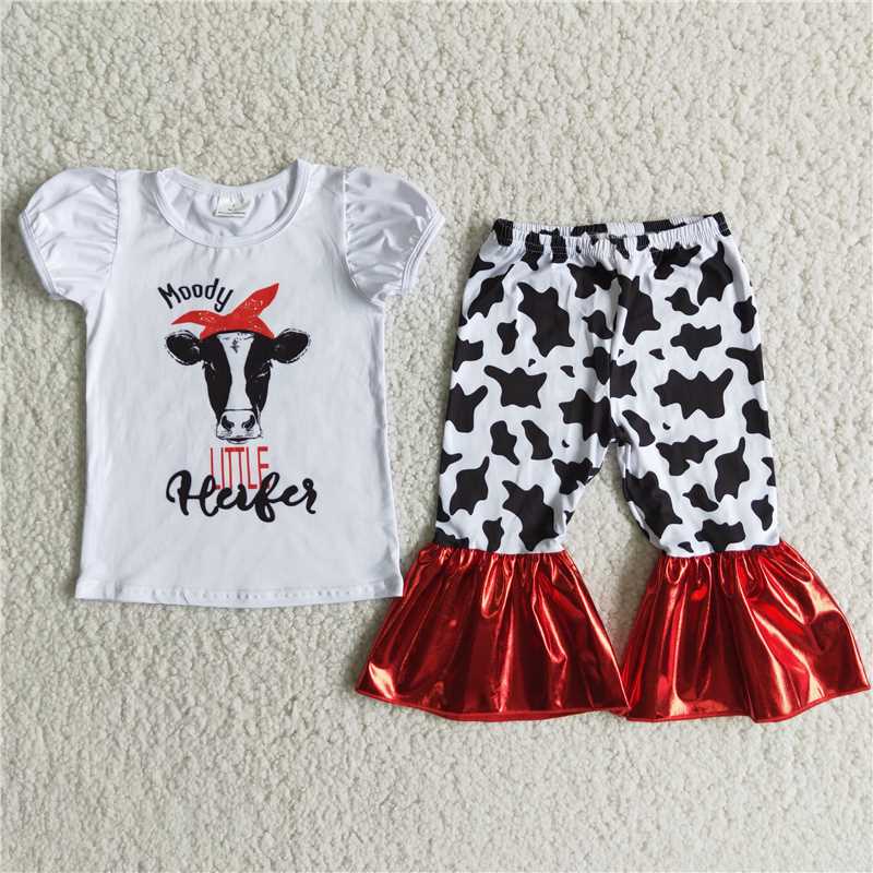 B13-1  Red cow set Regular （Cropped Pants）