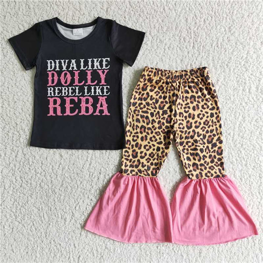 B14-16 Hotpink baby girls singer bell bottom pants sets