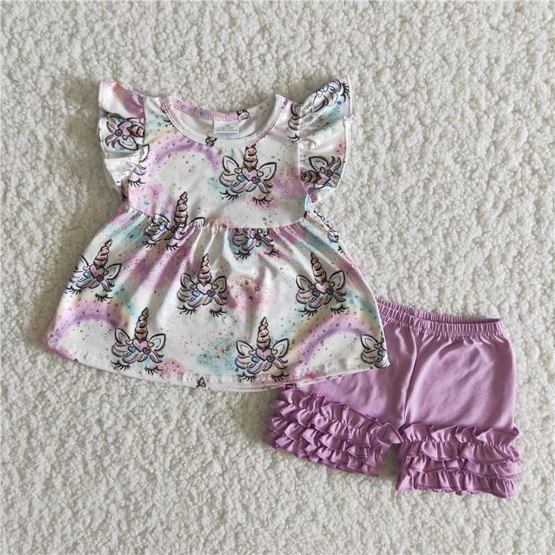 Purple unicorn soft shorts set