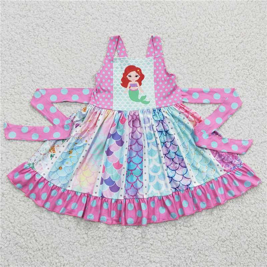 C1-8  Baby Girls Summer Mermaid Strap Twirl Knee Length Dresses