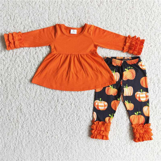 6 A21-12Girl Orange Long Sleeve Pumpkin Outfit