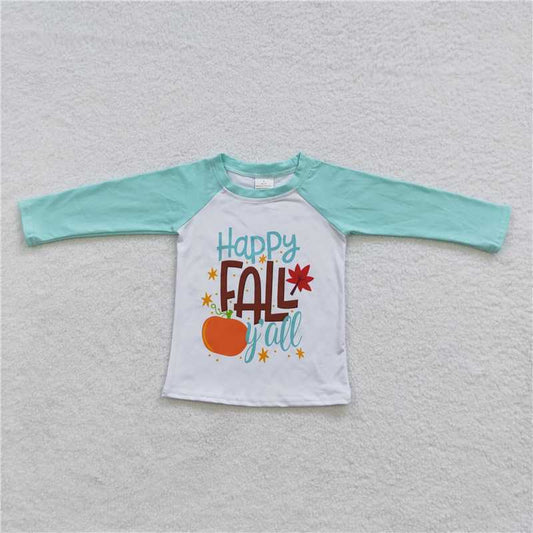 6 A11-11  Baby Boys Fall Blue Long Sleeve Raglan Tee Shirts