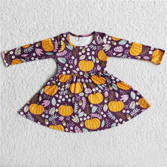6 A32-6  Pumpkin dark Purple Twirl Baby Girls Dresses