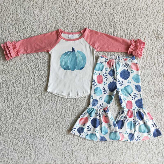 6 A14-1Girl Blue & Pink Pumpkin Outfit