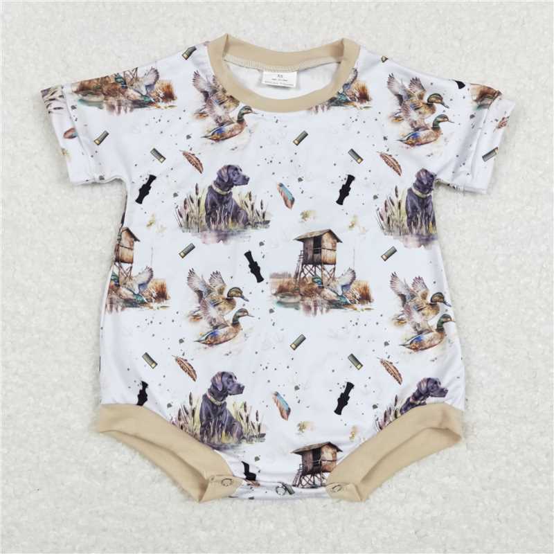 SR0608 Baby Infant Boys Dog Hunting Duck Short Sleeve Rompers