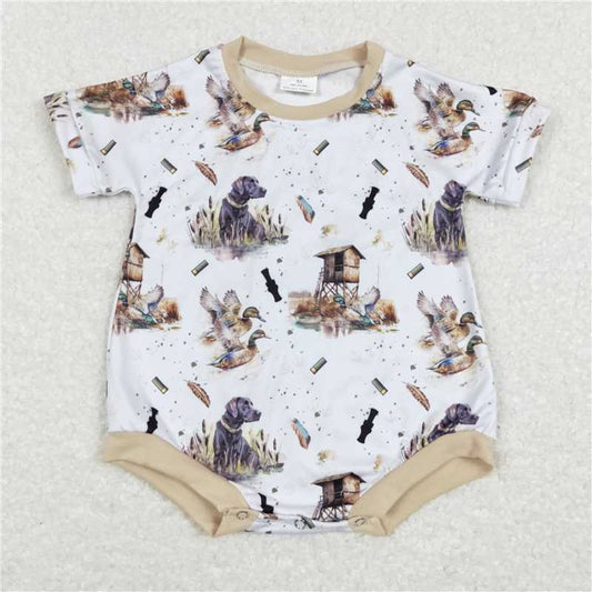 SR0608 Baby Infant Boys Dog Hunting Duck Short Sleeve Rompers