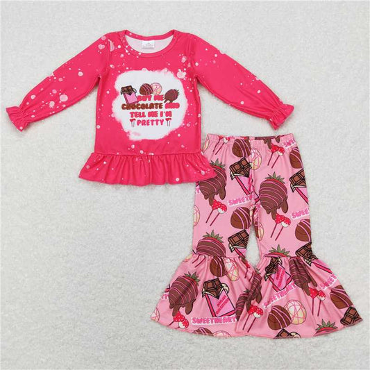 GLP1098 Bleached chocolate top bell bottom pants girls clothes