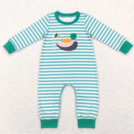 RTS LR0834 Embroidered duck green and white striped long-sleeved jumpsuit