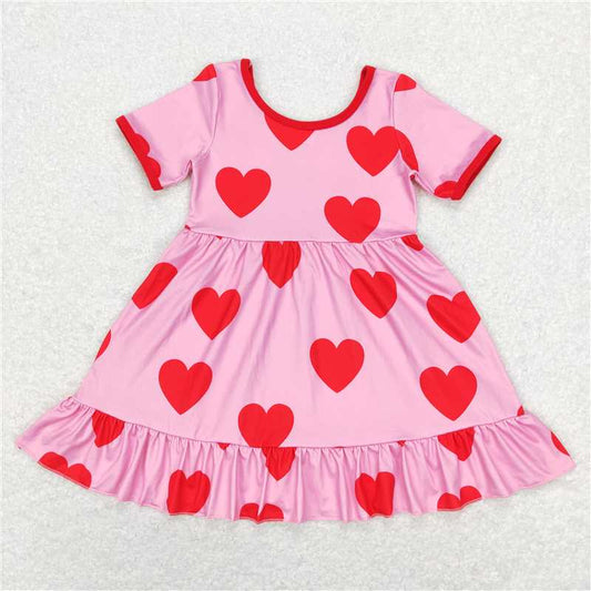 GSD0629  Short sleeves heart ruffle girls valentines dresses