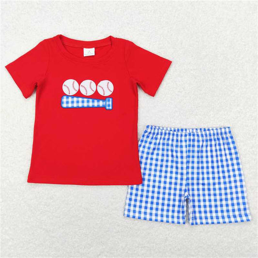 BSSO0388 Baby Boys Red Baseball Shirt Shorts Clothes Sets