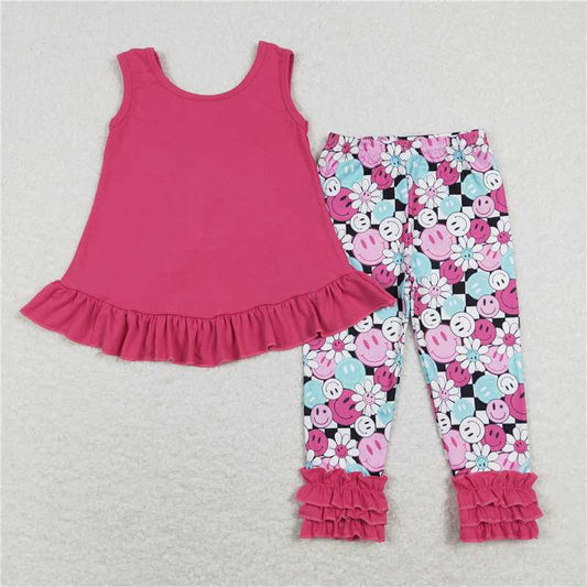 GSPO1098 Bow tie lace magenta sleeveless smiley face flower trouser suit