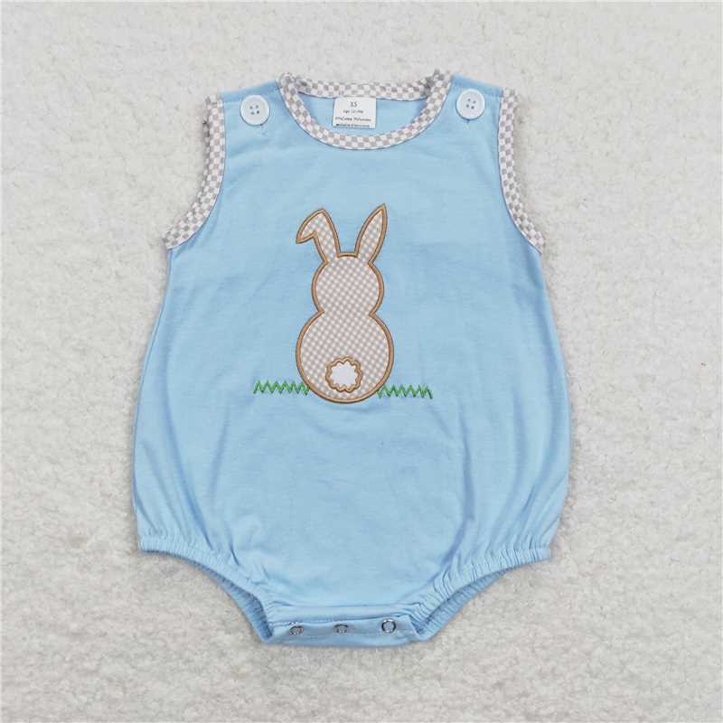 SR0541 Embroidery Baby Boys Bunny Easter Sleeveless Rompers