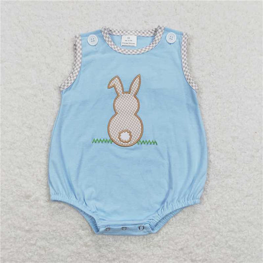 SR0541 Embroidery Baby Boys Bunny Easter Sleeveless Rompers
