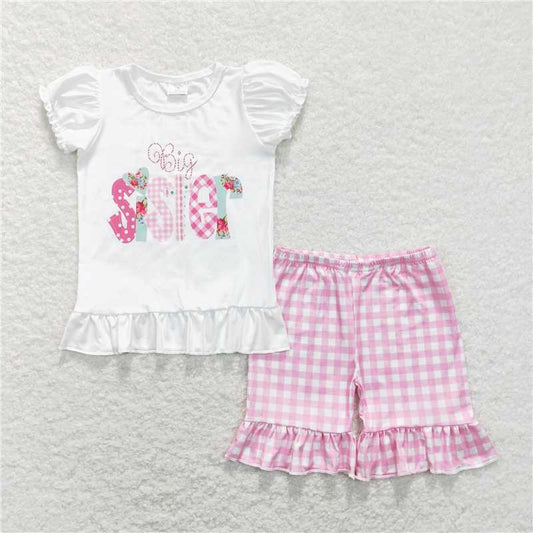 Baby Girls Easter Big Sister Tee Shirts Ruffle Shorts Clothes Sets