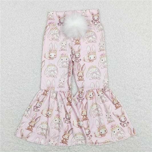 P0387  Baby Girls Pink Easter Rabbit Flare Bell Bottom Pants