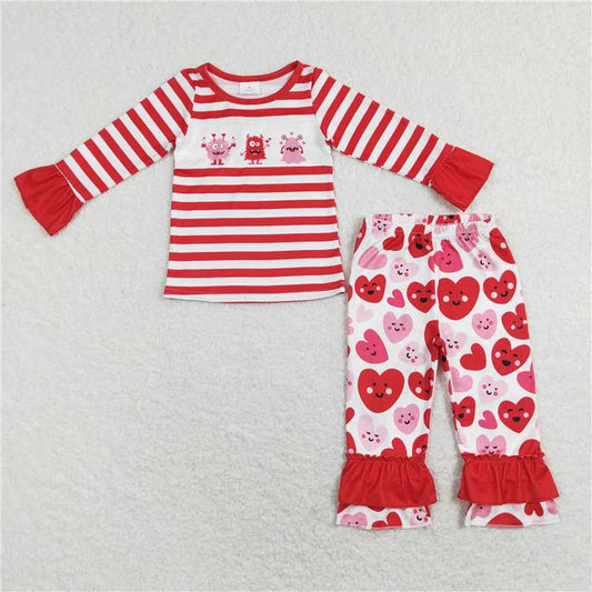 GLP1122 Red stripe heart monster girls valentines outfits