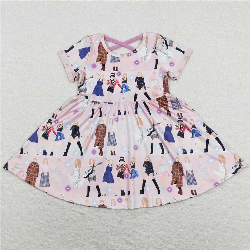 GSD0711  Taylor Swift pink and purple short-sleeved dress