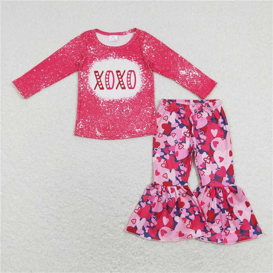 GLP1131 Bleached top heart bell bottom pants girls valentines outfits