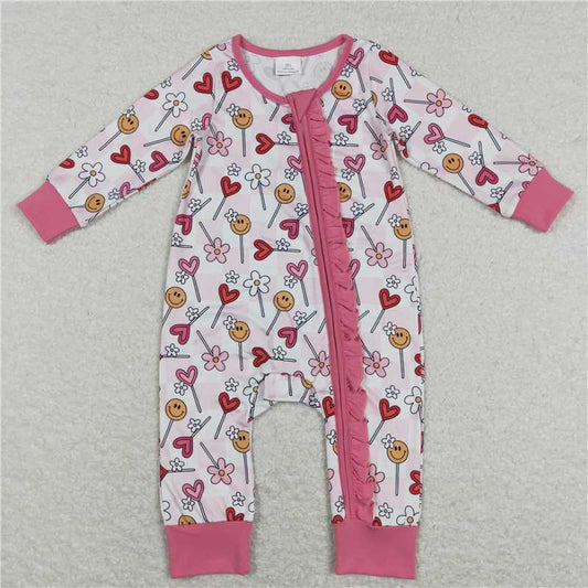LR0884 Smile flower smile lollipop baby girls valentines romper