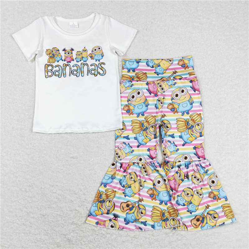 GSPO1188 bananas Minions Banana White Short Sleeve Color Striped Trousers Set