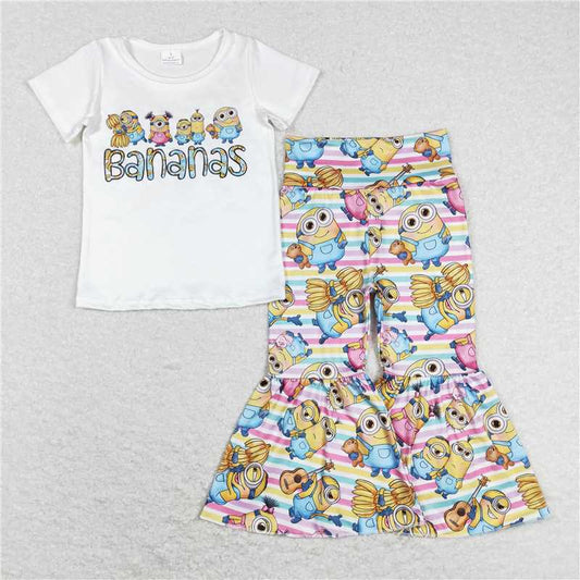 GSPO1188 bananas Minions Banana White Short Sleeve Color Striped Trousers Set