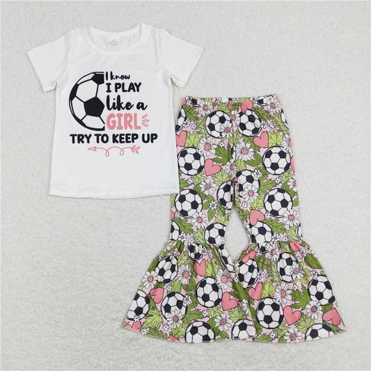 GSPO1263 Keep up letter football white short-sleeved flower heart trousers suit