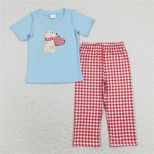 BSPO0269 Baby Boys Valentines Dog Hearts Tee Shirts Top Pants Outfits Clothes Sets