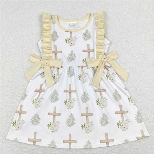 GSD0571  Sleeveless cross he is risen baby girls easter dress