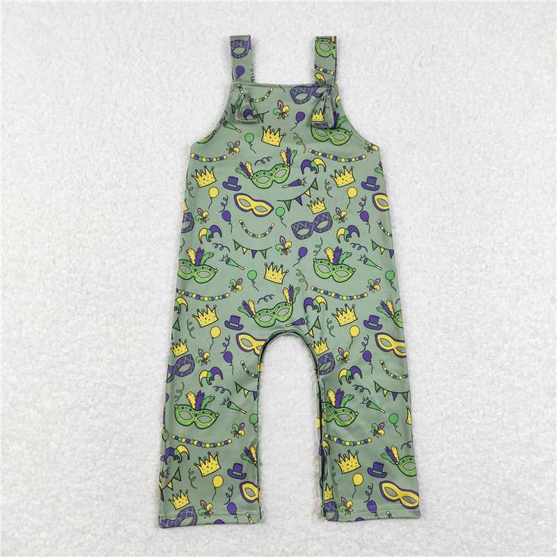 12.19 RTS NO MOQ （In stock）SR0601 Baby Infant Boys Mardi Gras Straps Sleeve Rompers