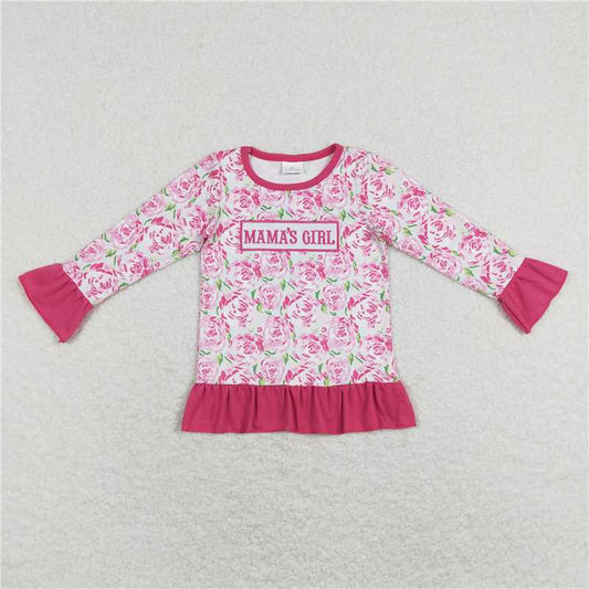 GT0403  Baby Mama's Daddy's Girl Pink Rose Flowers Long Sleeve Ruffle Sister Tee Shirts Tops